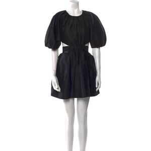 Aje Mimosa Cutout Puff Sleeve Linen Silk Mini Dress XS Black A-Line Ruffle